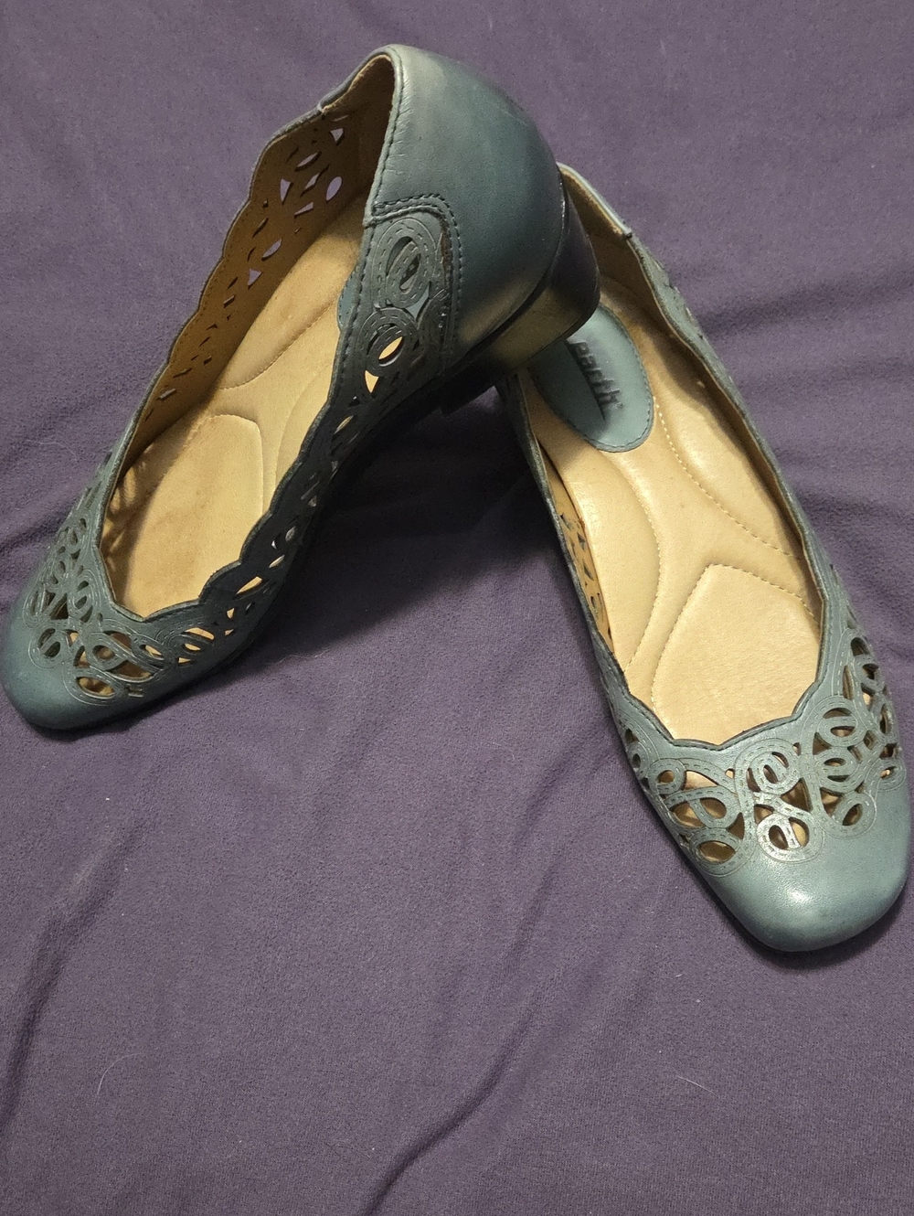 Earth Teal Laser-Cut Ballet Flats